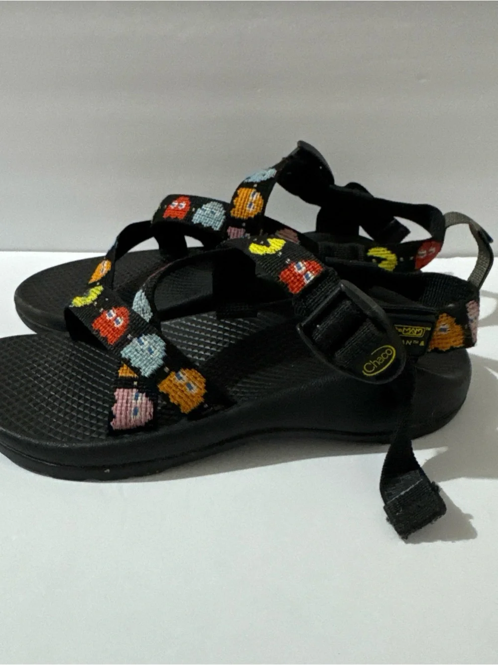 Chaco Kids Black Sandals with Colorful Retro Game Characters size 3